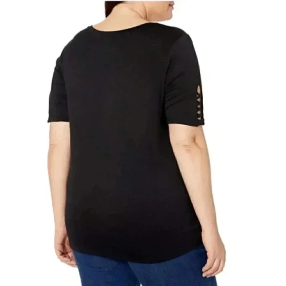 MARC NEW YORK Performance Plus Lace-Up Sleeve Soft Jersey T-shirt, Black NWT 1X - Picture 5 of 6